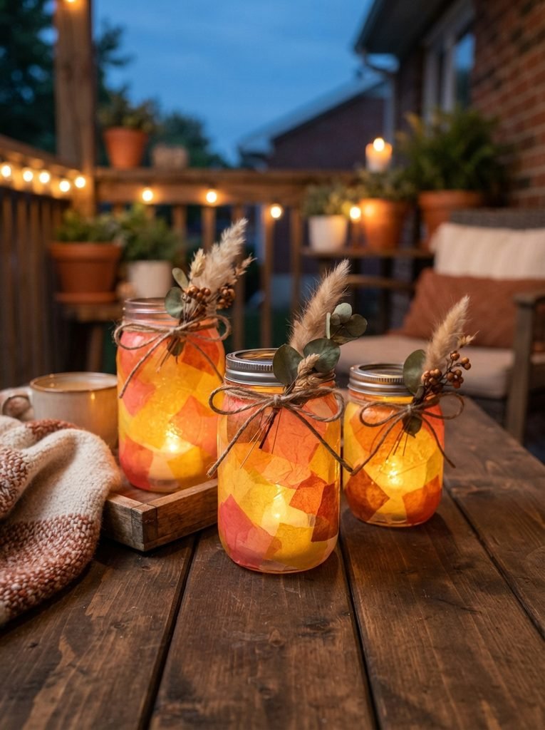 Create glowing mason jar lanterns with colorful tissue paper, warm LED lights, and rustic jute twine. Perfect for cozy evenings, romantic décor, and beautiful DIY home crafts!
