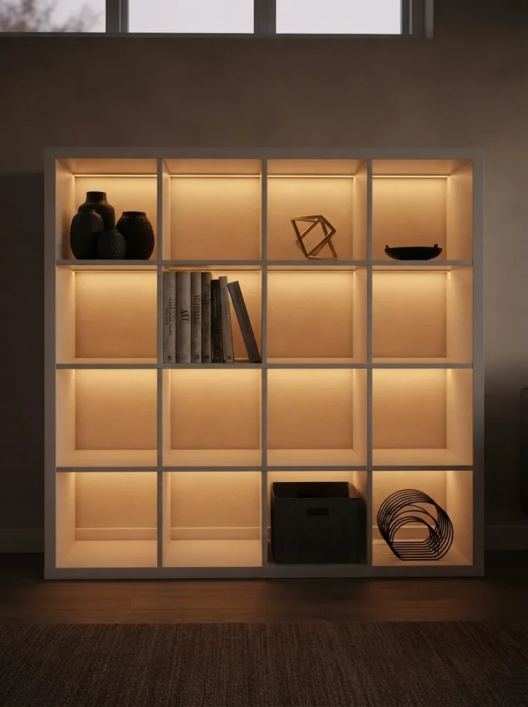 Living room cabinet with hidden LED lighting