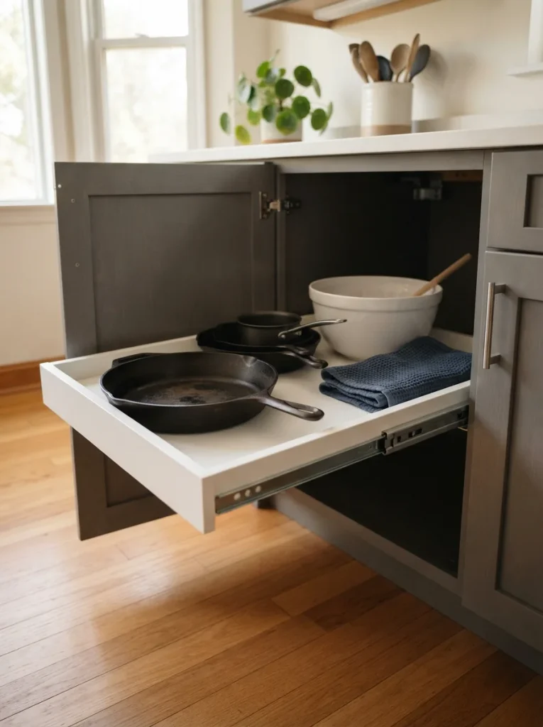 Pull-Out Cabinet Shelf for Pots and Pans Smart Kitchen Storage for a Clutter-Free Space
