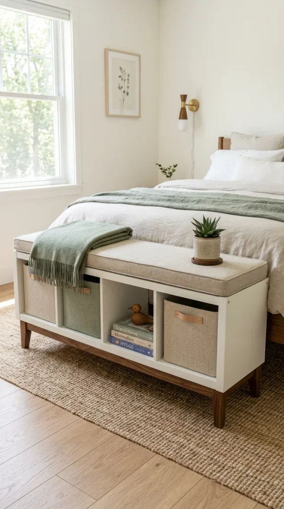 Turn a Low Shelf Unit Sideways Into a Foot-of-Bed Bench