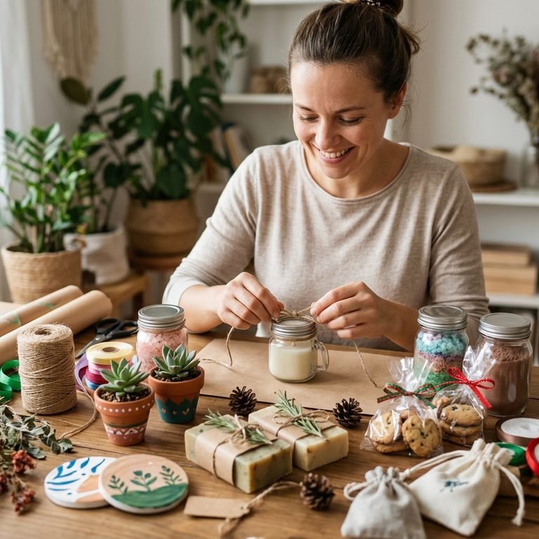“12 Handmade Gift Ideas for Coworkers That Are Simple and Useful” — elegant bold text, cream background, cute DIY gifts,