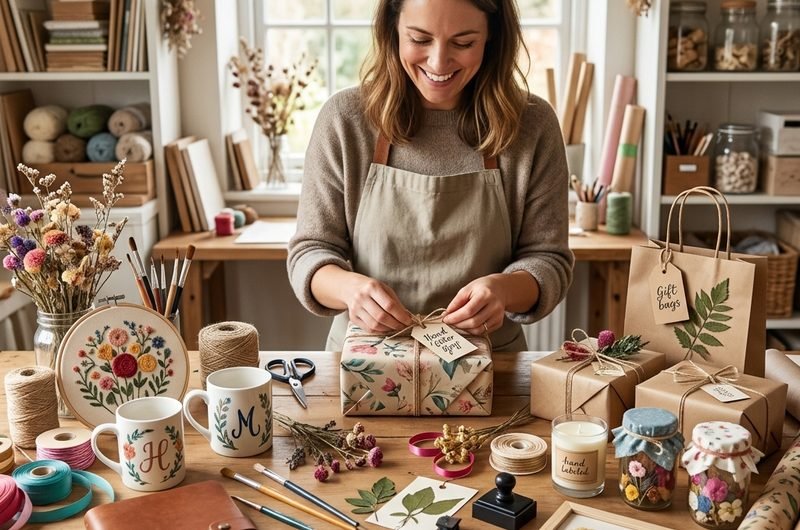 Photorealistic terracotta pot with a white personalized name and sage green band, holding fresh basil seedlings on a sunny windowsill. Warm sunlight, wooden plant marker, and mini watering can. Fresh, natural style, 8K, vertical 2:3, no people.