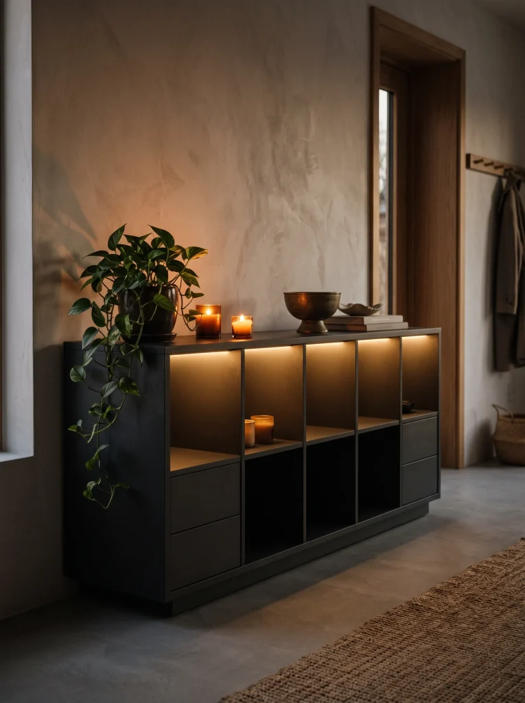 LED Glow Under the Top Shelf of Entryway Storage