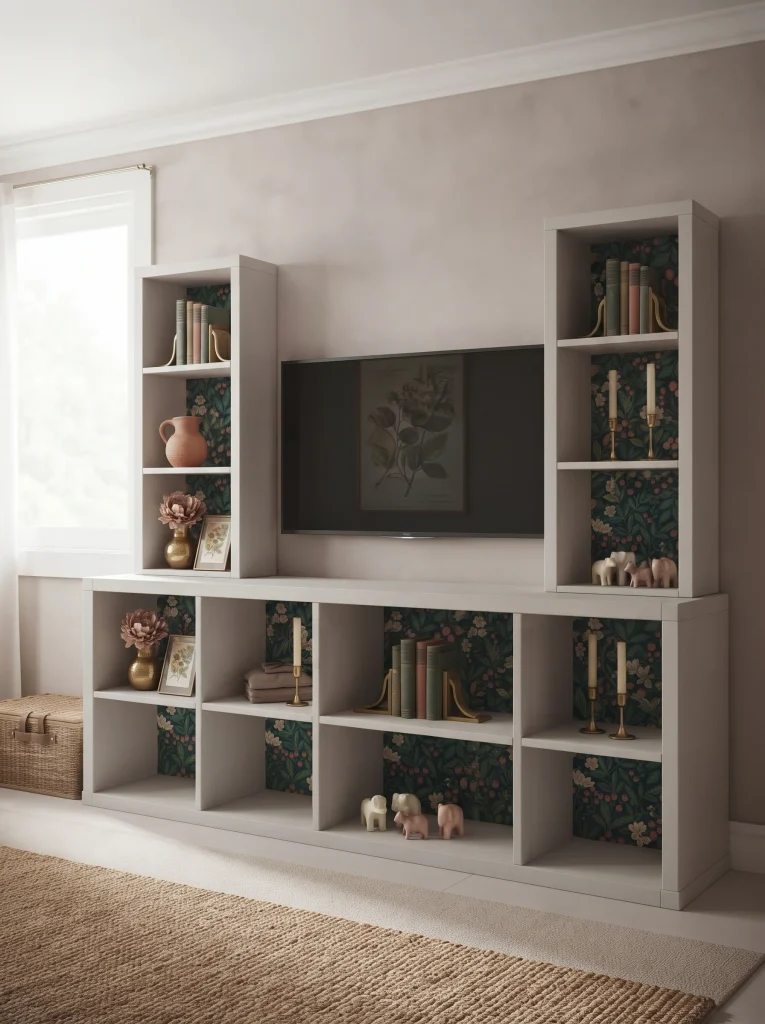 Kallax TV Wall with Decorative Trim and Crown Molding