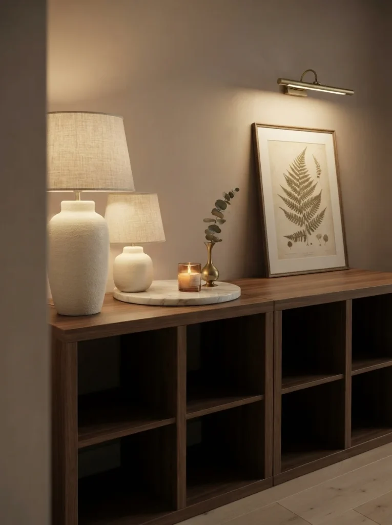 Stylish living room lamp-topped Kallax sideboard